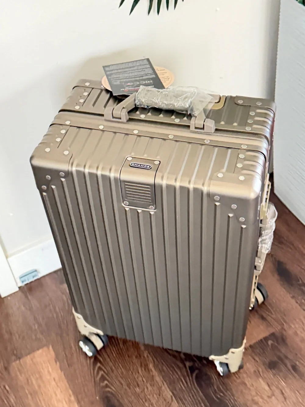 Champs 🔥Elite Hardside Carry-on Luggage Metallic Hard-Shell Spinner suitcase